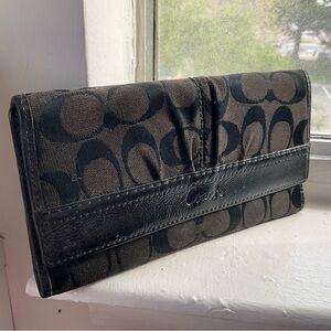 Coach Brown and Black Signature Canvas Wallet
